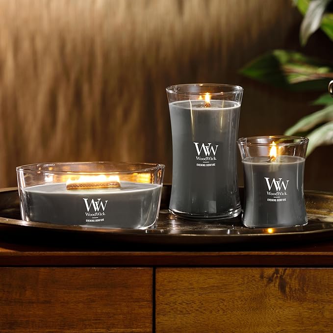 WoodWick Evening Bonfire Holiday Candle Gifts for Women and Men, 16 oz Ellipse Candle with Crackling Wick