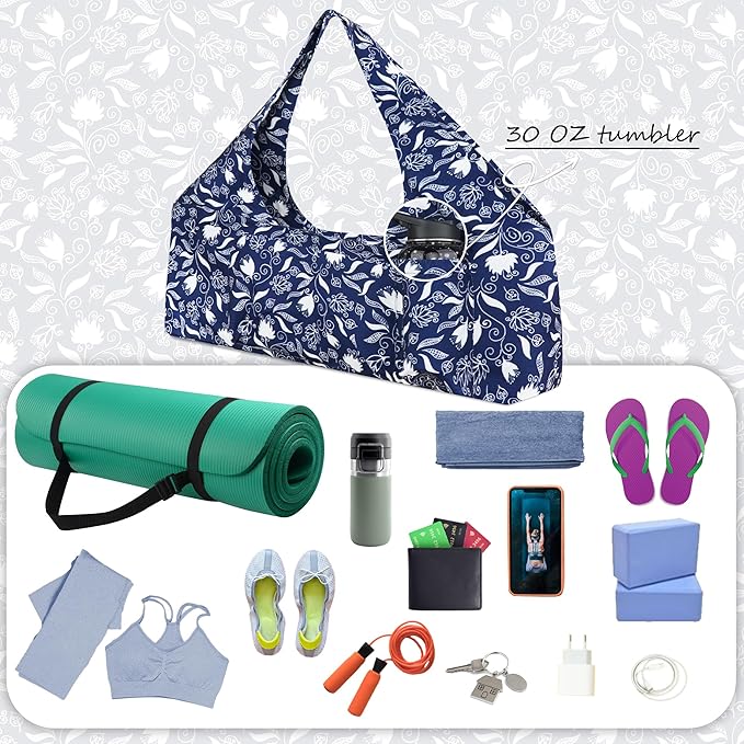 jswuffx Large Yoga Mat Bag Yoga Bags and Carriers Fits All You Stuff Yoga Tote Bag with Yoga Mat Strap, Elastic Pockets and Zipper Pockets