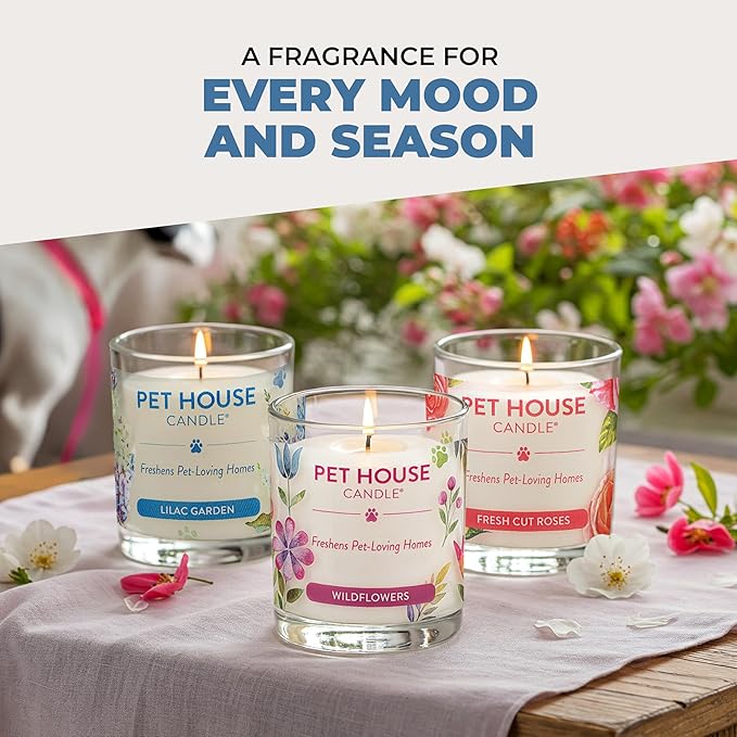 Pet House Candles, Natural Plant-Based, Long Lasting Candles for Pet Odor, 60 Hour Burn Time - Juicy Melon, 9 oz