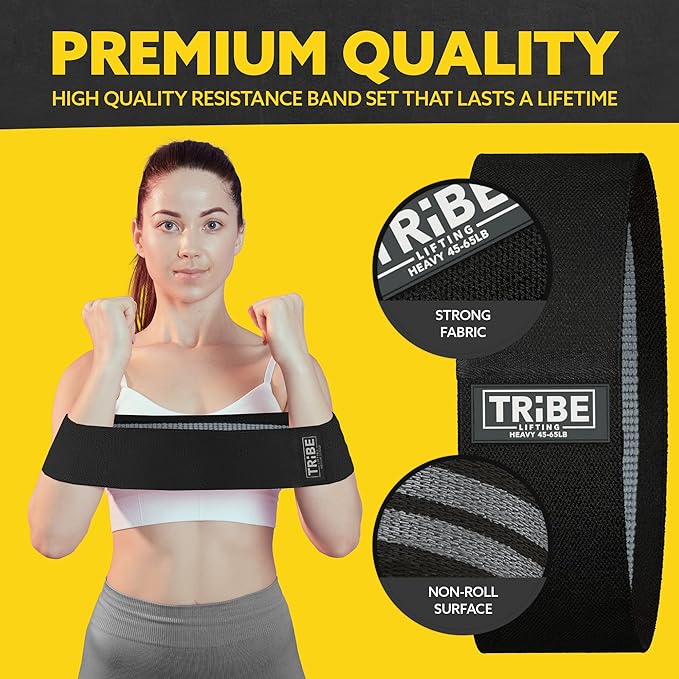 Tribe Lifting Fabric Resistance Bands for Legs - Workout Bands Resistance Bands for Men and Women - Booty Bands for Working Out - Exercise Bands Resistance Bands Set - Elastic Bands for Exercise