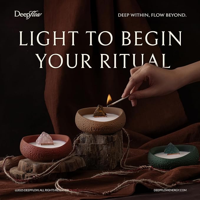 Simple Deluxe Aromatherapy Candle Lavender & Sandalwood with Moonstone Crystal & Wood Wick | 2.5 oz Soy Wax Candle with Ritual Paper and Cinnabar | Scented Candle for Balances Emotions, Meditation