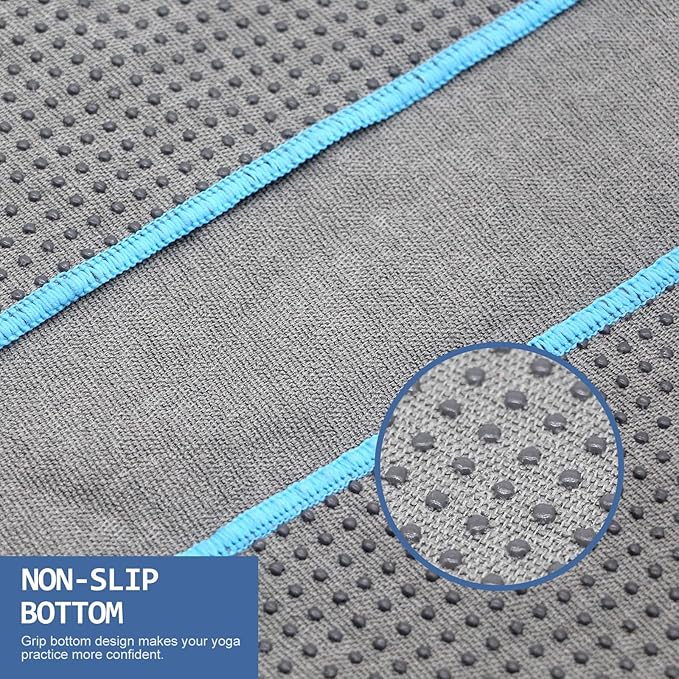 Eunzel 2 Pack Hot Yoga Towel with Grip Dot, Non Slip Yoga Mat Towe Sweat Absorbent Towel for Hot Yoga,Bikram, Pilates and Fitness 72" x 24", Grey
