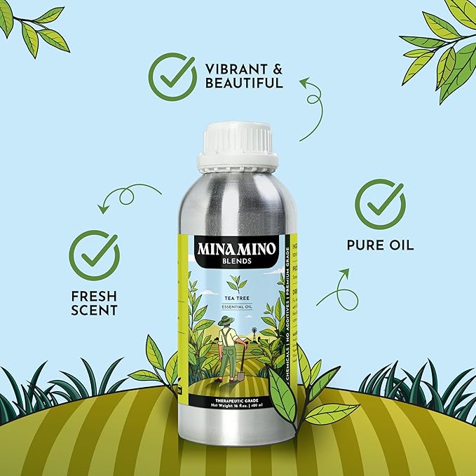 16 fl oz - Tea Tree Essential Oil (100% Pure & Natural) Large Aluminum Bottle for Aromatherapy, Diffuser, Candle & Soap Making - Minamino Blends