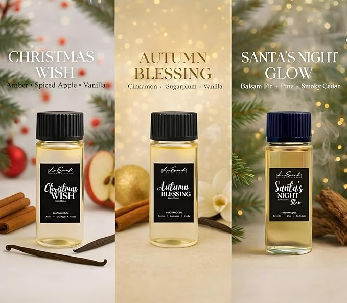 Wireless Aroma Diffuser with 150mL Christmas Scent Oil 3-Pack Included - for up to 1000sq. ft Coverage - Hotel Scent Diffuser - Remote Control - Home Luxury Essential Oil Diffuser - Aromatherapy