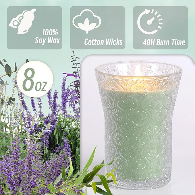 Eucalyptus & Alpine Sage Scented Candle, Galentines Valentines Mother's Day Soy Jar Candles Gift for Men Women,8 OZ Aromatherapy Candles for Home Decor