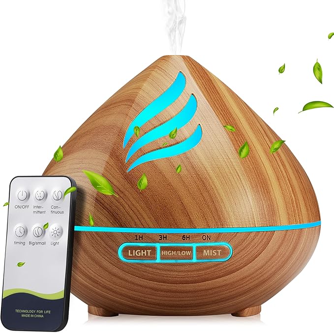 Essential Oil Scent Diffuser: 500ML Aroma Diffuser with Remote Control, Large Fragrance Aromatherapy Diffuser, Mist Humidifier with 14 Colors LED Lights and Auto-Off for Bedroom & Home