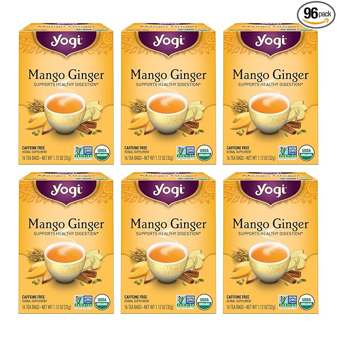 Yogi Tea Mango Ginger Tea - 16 Tea Bags per Pack (6 Packs) - Organic Ginger Root Tea to Support Healthy Digestion - Contains Antioxidants - Includes Cinnamon Bark, Rooibos Leaf, Mango Flavor & More