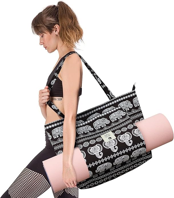 WLLWOO WLLWOO Yoga Bags for Women with Yoga Mats Bags Carrier Carryall Canvas Tote for Pilates Shoulder for Travel Office Beach Workout