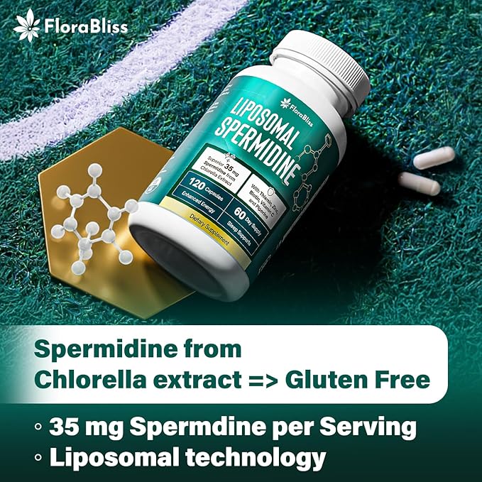 FloraBliss 35mg Spermidine Supplement from Chlorella with Thiamin, Zinc, Biotin, & Vitamin C | 120 Capsules | Gluten-Free for Cellular Renewal, Healthy Aging & Vitality Support | 60-Day Supply