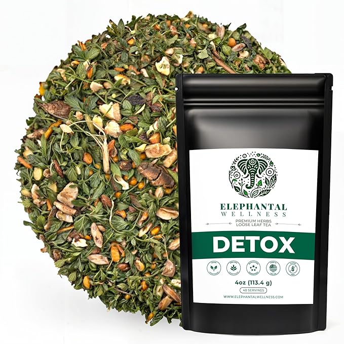 Elephantal Wellness Premium Detox Herbal Tea | Daily Liver, Kidney, Blood & Digestive Support with Turmeric, Milk Thistle, Dandelion & Burdock | Non-GMO, Handmade, Caffeine-Free Loose Leaf Blend - 4oz, 40 Servings
