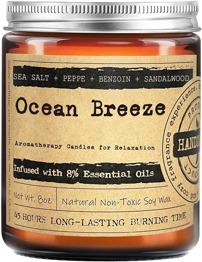 KOTKAS Ocean Breeze Scented Candles - 8oz Natural Scented Soy Candles Non Toxic, Aromatherapy Candles for Home Scented Candles Gifts for Women Bath Relaxing Calming Soothing Relaxation Stress Relief