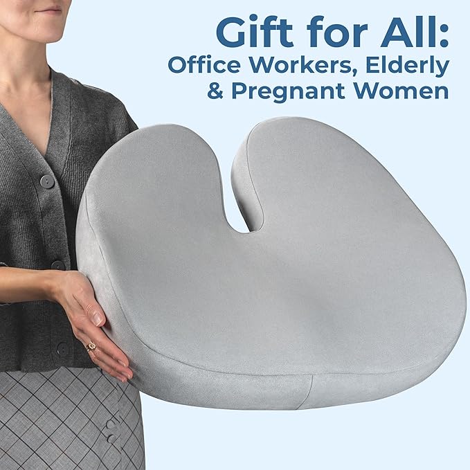 5 STARS UNITED Seat Cushion for Tailbone Pain Relief – Large Memory Foam Cushion for Coccyx, Hip, Sciatica & Post-Surgery Recovery – Wheelchair, Car, Desk, Gaming & Office Chairs, Light Gray