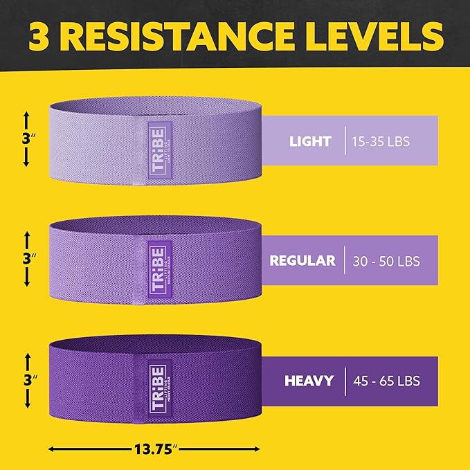 Tribe Lifting Fabric Resistance Bands for Legs - Workout Bands Resistance Bands for Men and Women - Booty Bands for Working Out - Exercise Bands Resistance Bands Set - Elastic Bands for Exercise