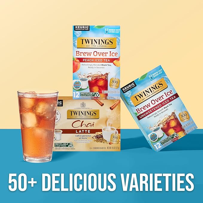 Twinings Brew Over Ice Unsweetened Peach Black Iced Tea 72 K-Cup Pods for Keurig, 12 Count (Pack of 6), Caffeinated