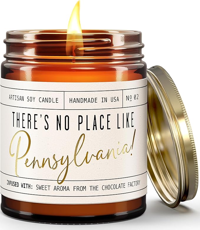 Pennsylvania Gifts, Pennsylvania Decor for Home - 'There's No Place Like Pennsylvania Candle, w/Aroma of The Chocolate Factory I Pennsylvania Souvenirs State Gifts I 9oz Jar, 50Hr Burn, USA Made