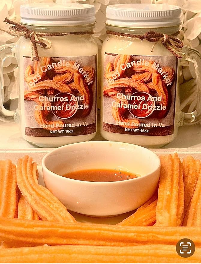 Soy Scented Candles | Handmade & Highly Aromatic Candles Burns Upto 85 Hours in Glass Jar - Perfect for Home Decor, Wedding, Birthday, Dinner (Churros with Caramel Drizzel, 12 oz)