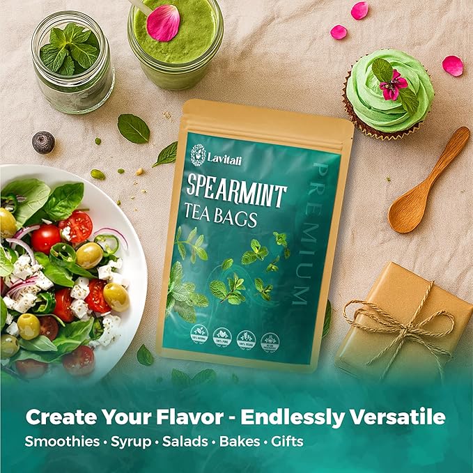 Lavitali, Spearmint Leaves Tea Bag | 60 bags, 100% Pure Herbal Tea | Caffeine-Free, Antioxidant-Rich, Eco-Friendly Filter Bag | Daily Natural Botanical, Hot or Iced Herbal Infusion