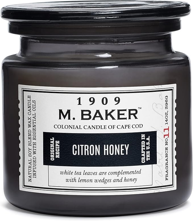 Colonial Candle Citron Honey Scented Jar Candle | 2-Wick Natural Soy Blend Wax Candle for Home | Relaxing Aromatherapy Candle Infused with Essential Oils | M. Baker Apothecary Glass Jar Candle
