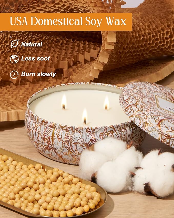 M&SENSE Basil Flower Scented Candles, Large 3 Wick Soy Tin Candle, Over 40 Hour Burning Time, 100% Natural Vegan Wax, Relaxing Aromatherapy Aesthetic Candle Gift for Women and Men