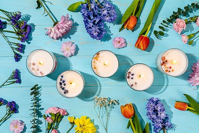 Luxury Glass Jar Candle, 8 OZ, Choose Bliss - Citrine Crystal Infused - Scents of Grapefruit, Bergamot, and Spiced Pear - Happiness, Joy, & Contentment - Coconut Wax, Essential Oils