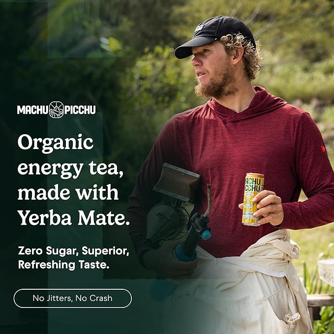 MACHU PICCHU ENERGY, Non-Carbonated Zero Sugar Yerba Mate, Clean Energy Drink Alternative, 12oz (Pack of 12) – 120mg Organic Green Coffee Bean Caffeine, Low Calorie, USDA Organic, No Artificial Flavors (Ocean Citrus)