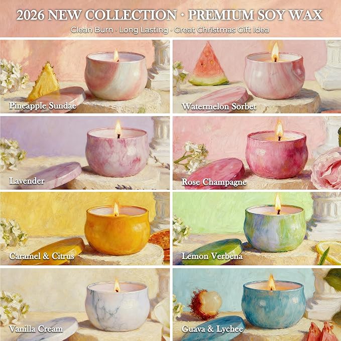 Candles, 8 Pack French Artistic Scented Candle Gift Set for Women, Floral & Fruity Scents, Paris-Inspired Oil Painting Gift Box, Valentines Mothers Holiday Aromatherapy Gifts for Cozy Home Décor