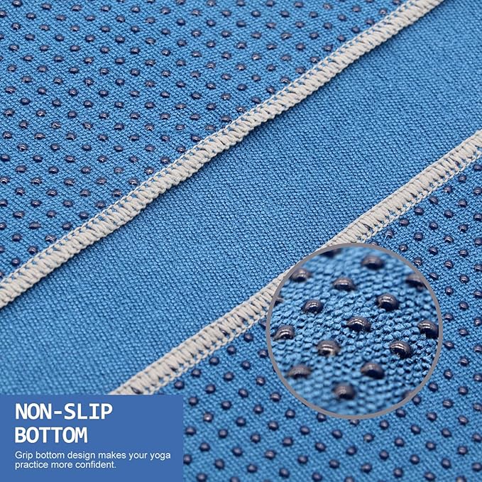 Eunzel Yoga Towel,Hot Yoga Mat Towel with Grip Dots Sweat Absorbent Non-Slip for Hot Yoga, Pilates and Workout 24" x72", Steel Blue