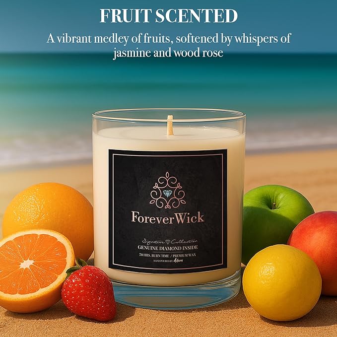 ForeverWick Surprise Candle with Diamond Inside | Foreverwick Candles | Fruit Scented Soy Candles Gifts for Women Aromatherapy Candle Wax | All-Natural Organic Soy Candle 14oz | 70h