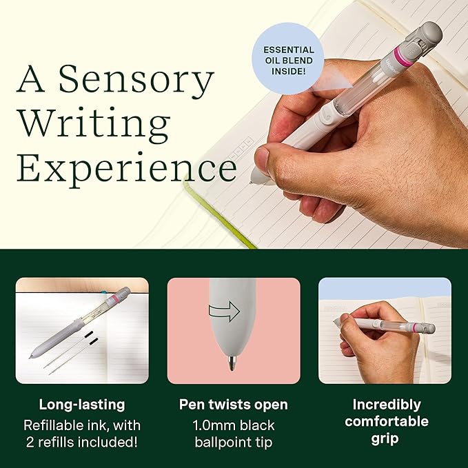 Lifelines Pen Diffuser Set, Strawberry Milkshake - 1mm Black Ballpoint Pen with Scented Essential Oil Blend & 2 Ink Refills – Aromatherapy Diffuser & Sensory Immersion Diffuse Aroma As You Write