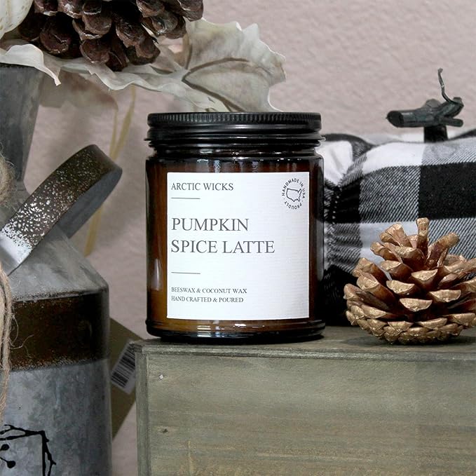 Arctic Wicks Scented Coconut Beeswax Candles | Coconut Beeswax Non Toxic Candle 9oz Amber | Farmhouse Candles Non-Toxic Clean Burn 100% USDA Certified Biobased (Pumpkin Spice Latte)