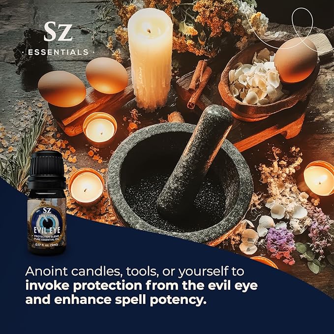Evil Eye Protection Pure Essential Oil Blend - All-Natural Oils for Spells, Cleansing, Amulets & Rituals - Safeguard Against Negativity Evil & Harm -Therapeutic Grade & Vegan (5ml)
