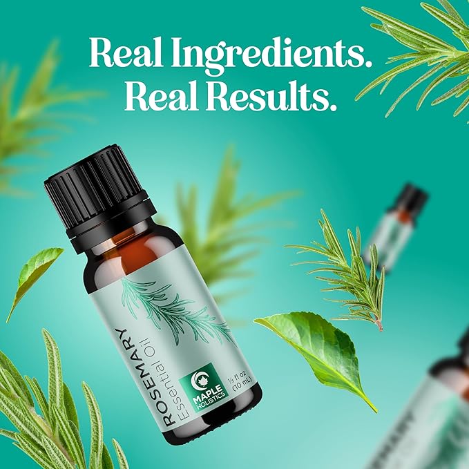 Pure Rosemary Essential Oil for Aromatherapy - Undiluted Rosemary Oil for Hair Skin and Nails - Essential Oil for Diffusers Plus Hair Oil for Enhanced Shine Cleansing and Dry Scalp Treatment