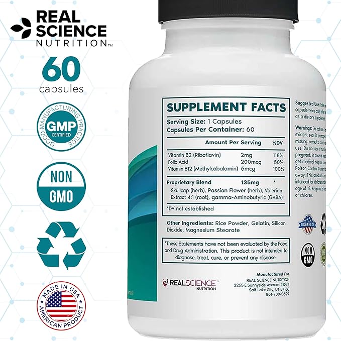 Tremanol Natural Aid Essential Tremor Relief Herbal Supplement for Neurological Support - Includes Vitamin B2 & B12, Passionflower & Skullcap for Hand Tremor Aids - Made in USA, 60 Caps