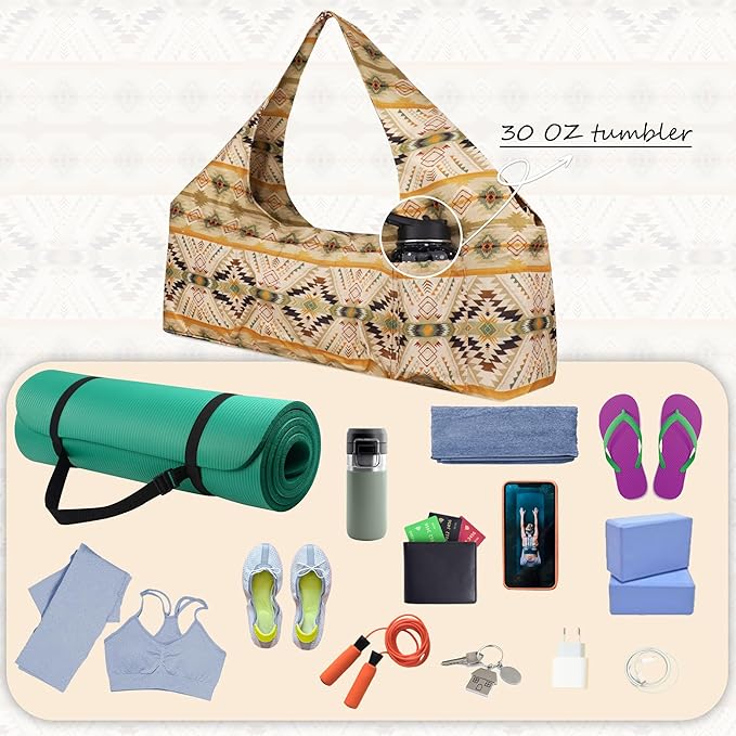 jswuffx Large Yoga Mat Bag Yoga Bags and Carriers Fits All You Stuff Yoga Tote Bag with Yoga Mat Strap, Elastic Pockets and Zipper Pockets