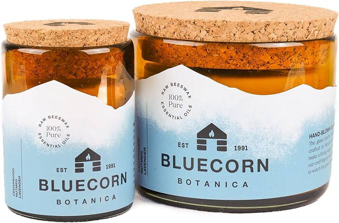 Bluecorn Beeswax Large 3-Wick Candle, 100% Pure Beeswax with Cedarwood, Nutmeg & Lavender Essential Oils, Amber Glass, Soy Free, Clean Burning Candle Wax, Long Lasting, Home Decor, 22 Oz, 1 Count