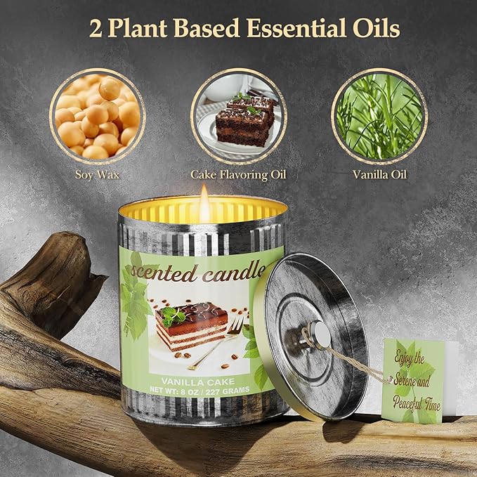 Vanilla Cake Soy Wax Scented Candles Set | 8% Essential Oil 2-Pack 454g 60H Burn Time | Smokeless Aromatherapy Jar Tin Candles for Relaxation, Sleep | Perfect Home Gift for Men/Women/Fathar's Day