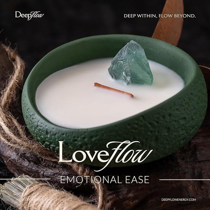 Simple Deluxe Aromatherapy Candle with Green Calcite Crystal & Wood Wick | Rose & Myrrh Scented Candle 2.5 oz Soy Wax with Ritual Paper and Cinnabar for Spiritual Cleansing, Emotional Healing