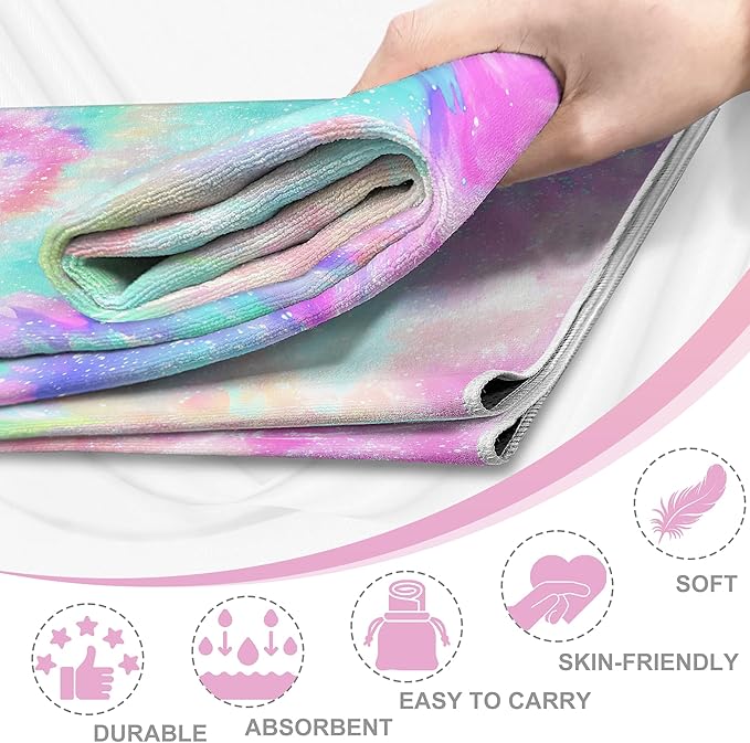alissgorat Yoga Mat Towel,Hot Yoga Towel High-Definition Pattern,Machine Washable with Ultra-Absorbent Yoga Towels for Hot Yoga Non Slip for Fitness,Exercise,Pilates,72 x 27 in,Pink &Green