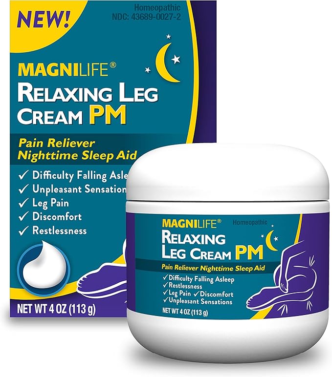 MagniLife Relaxing Leg Cream PM, Restless Legs, Deep Penetrating Topical for Pain, Naturally Soothe Cramping, Discomfort, and Tossing with Lavender and Magnesium - 4oz
