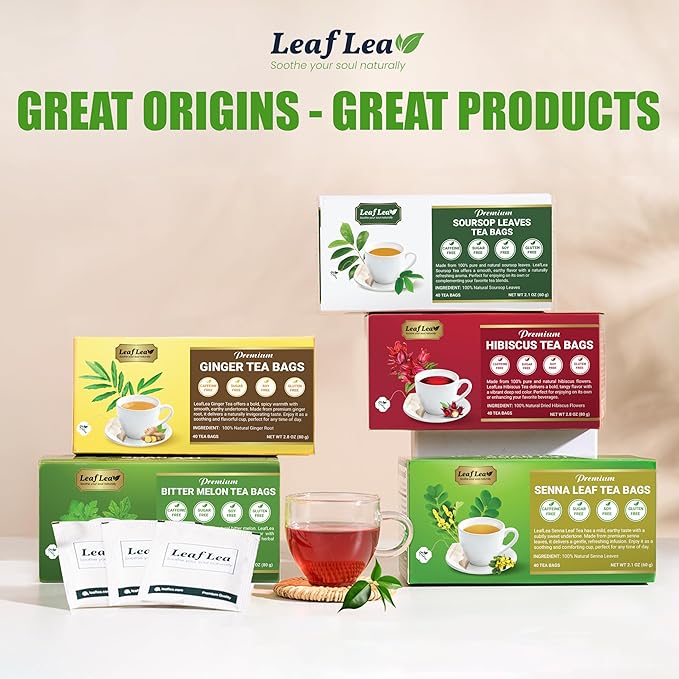 LeafLea 80 Senna Leaf Tea Bags – Natural Herbal Laxative Tea, Supports Gentle Constipation Relief & Healthy Digestion, Caffeine-Free, Sugar-Free, No Gluten, Non-GMO, Vegan, Individually Wrapped