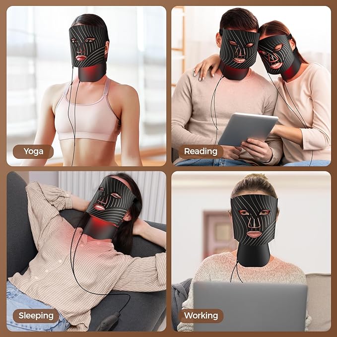 Red Light Therapy for Face,LED Face Mask Light Therapy with Neck Device,103 3-in-1 Light Beads,Remoter Rechargeable,Timing Function,Infrared Red Light Therapy Mask for Home Working Travel Yoga Sleep