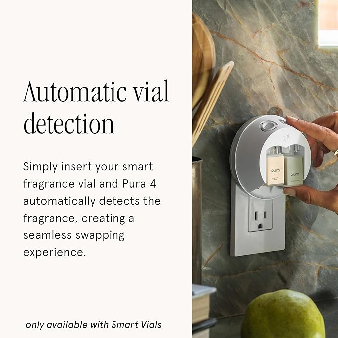 Pura Smart Home Fragrance Device Starter Set - Pura 4 - Scent Diffuser for Home - Includes Fragrance Aroma Diffuser - Square Box, Valencia Orange and Sparkling Currant Scent Refills