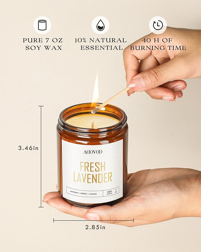 AOOVOO Candles Set - 6PC Scented Candles, Soy Candle, Aromatherapy Candle, Soy Wax Candle, Candle for Home Scented, Lavender/Vanilla/Eucalyptus/Sage/Citrus/Rose
