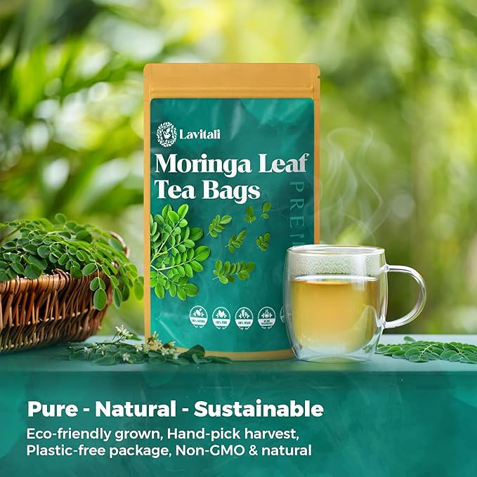 Lavitali, Moringa Leaves Tea Bags | 120 bags, 100% Pure Herbal Tea | Caffeine-Free, Eco-Friendly Filter Bags | Daily Natural Botanical, Hot or Iced Herbal Infusion