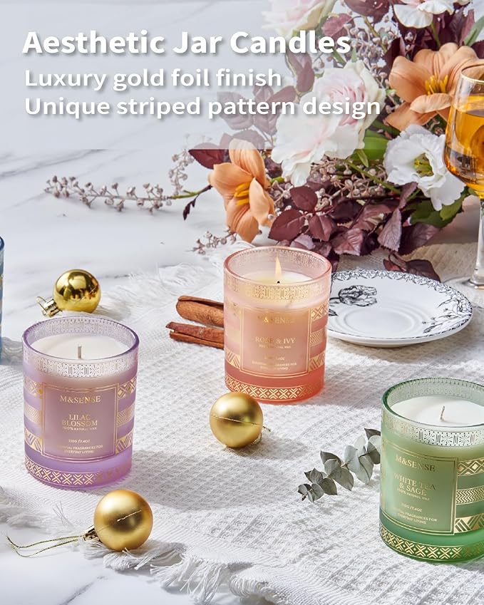 M&SENSE Rose Ivy Soy Candle, Natural 7.4oz 45 Hours Slow Burning, Luxury Aromatherapy Candle for Stress Relief Home Decor, Winter Housewarming New Year Gifts for Her