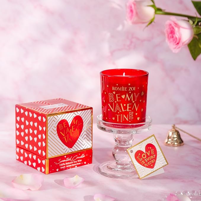 ROMIIE ZOI Scented Candle - 6oz Soy Wax Candle Holiday Valentine's Day Infused with Amber Spice Rose - Gift Box Packaged for Holiday Season Women Gift