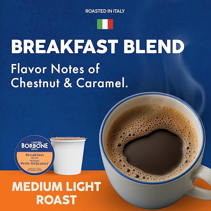 Caffè Borbone Breakfast Blend Coffee (60 Count) – Medium Light Roast, 100% Arabica, Roasted in Naples with Notes of Chestnut and Caramel – Single Serve Coffee Pods Compatible with K-Cup Brewers