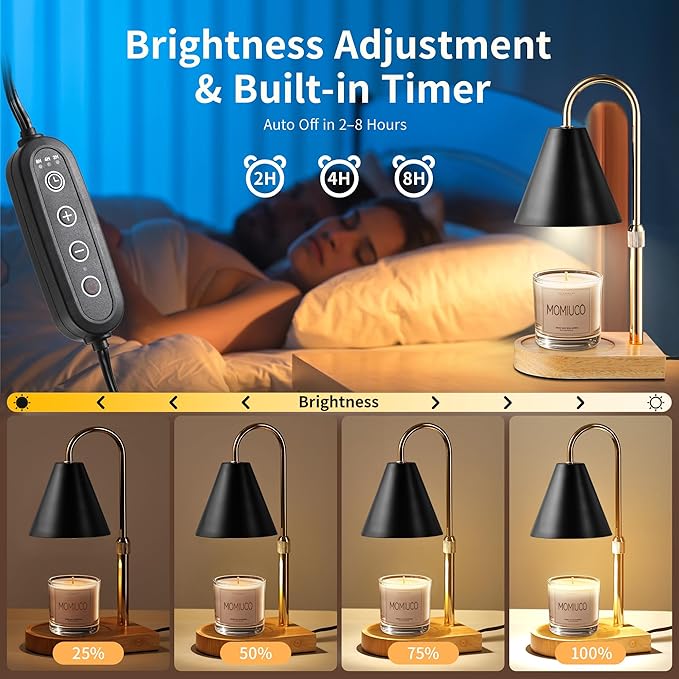 Candle Warmer Lamp with Timer Dimmer, Electric Candle Warmer for Jar Candles, Bedroom Home Decor, Gifts for Mom, House Warming Gifts Home Bedroom Decor Adjustable Height with 2 Bulbs