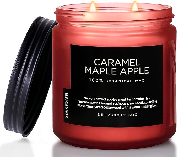 M&SENSE Caramel Apple Pie Candles for Home Scented, Natural Soy Wax 11.6oz Long Lasting 70 Hours Clean Non Toxic Large 2 Wick Candle Gifts for Thanksgiving Housewarming