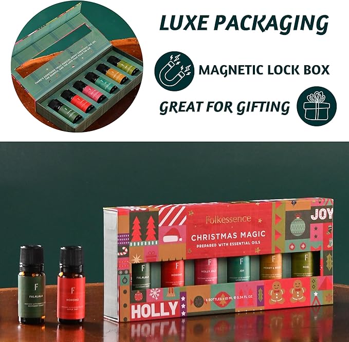 Folkulture Sweet Treat Essential Oils Set for Diffuser | Set of 6 Cozy Aromatherapy Oils for Home | Peppermint, Candy, Apple Tart, Cranberry & Vanilla Fragrance Oils | Relaxation & Home Ambience